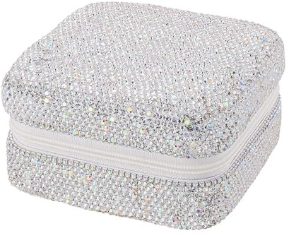 Portagioie a doppio strato con strass, organizer per orecchini, anelli, trucchi da donna (bianco)