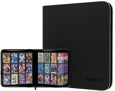 12 Pocket Card Binder,Flekko Zipper 720 Pockets Trading Card Binder,PU Card Collection Album,Sturdy Side-Loading Card Holder Folders for YuGiOh, TCG,MTG,Game Cards,Sports Cards. (Black)