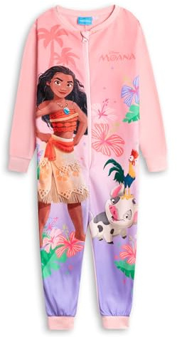 Disney Mono Rosa y Morado con Cremallera de Moana para niña | Ropa de Dormir y para Estar en casa de Microfibra de Manga Larga | Pijamas de Personajes para Dormir y Estar en casa