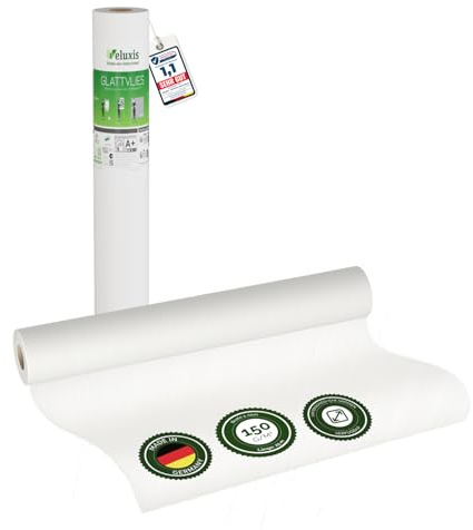 Veluxis® Vlies mural Premium – toile lisse recouvrable, anti-fissures et stable, idéale comme sous-couche avant peinture (blanc, 25,00 m x 1,00 m – 150 g/m²)
