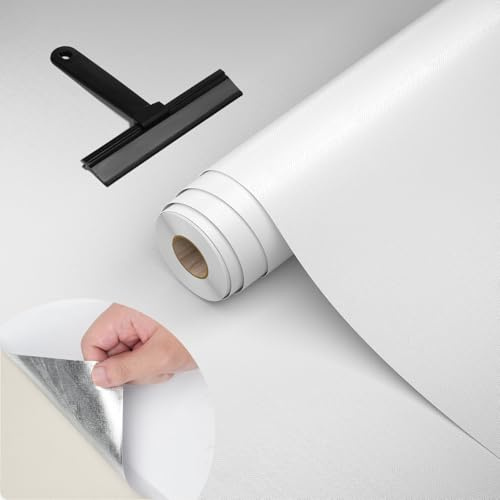 WADILE Peel and Stick Wallpaper 40cm x 500cm Silver Aluminum Foil Backing, Waterproof Self Adhesive Wall Paper for Kitchen Countertops Cabinets Backsplash Home Decor – with Squeegee