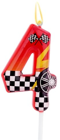 Velas de Cumpleaños con Temática Carreras, Velas con Números Carreras Diseño de Rueda a Cuadros en Blanco y Negro Decoración para Tartas Cumpleaños Ideal para Fiestas Infantiles (4)