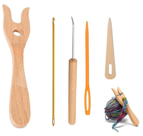 Bamyli Juego de 5 tenedores de punto, juego de agujas de ganchillo, tenedor de tejer de madera, aguja de ganchillo, aguja de coser, tenedor de tejer para niños, herramientas para tejer creativas