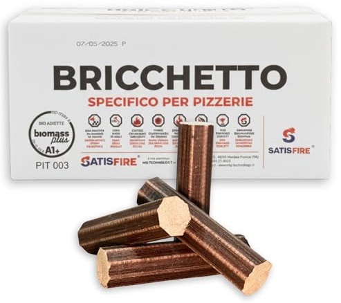 SATISFIRE Bricchetto in Legno 100% Faggio Ottagonale per Forni e Pizzerie – Tronchetto Alto Potere Calorifico, Lunga Durata e Basso Fumo – Certificato Alimentare (3 Scatole, 24 Tronchetti)