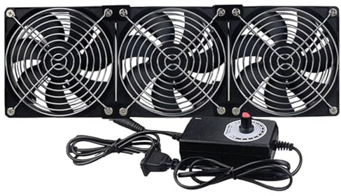 3 x Ventilador de 120 mm con control de velocidad, ventilador de 12 cm para PC, 3-12 V ajustable, 30 dBA silencioso - Incluye fuente de alimentación y rejillas metálicas para ventilación de