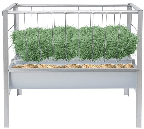 Hörack får 2 i 1, foderrack metall stor 200 l foderautomat får reducerar foderavfall hästar fodertråg fristående med heunnät V-form stabil, 100 × 66 × 85 cm