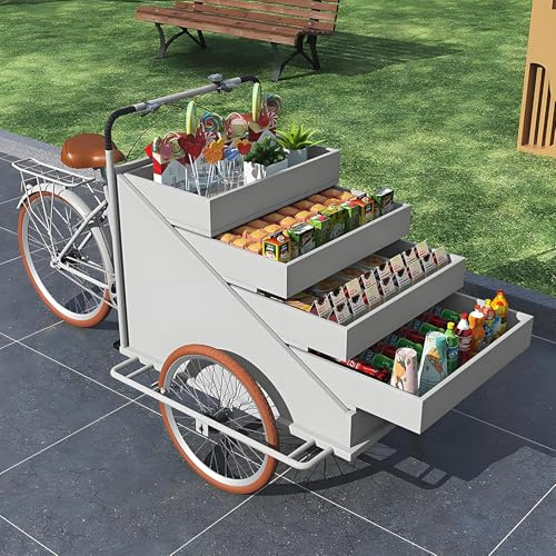 Stor främre lastpedalassistent trehjuling lastcykel, 3 hjul mat varuautomatvagn med öppen kropp, för bröllop och mässor