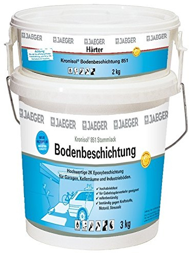 Jaeger Kronisol 2K - Bodenlack für Garagenböden, 5 kg (Kieselgrau, ca. RAL 7032, 20-30 m², Zweikomponenten, seidenglänzend, reifenfest, wasserverdünnbar)