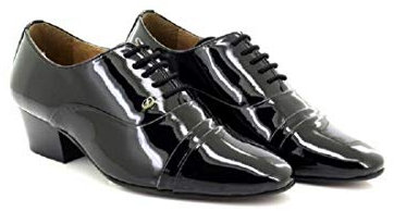Lucini Herrenschuhe mit Schnürung, Kubanischer Absatz, elegant, formelle Schuhe, Schwarz - schwarzer lack - Größe: 8 UK
