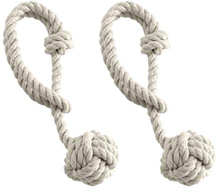 Home Queen Curtain Tiebacks Hand Knitting Cord Rope Holdbacks, Decorative Window Curtain Tie, Drapery Tie Back with Single Ball (1 Pair, Beige)