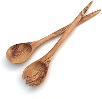 Uppsättning av 2 salladsbestick 33 cm salladssked trä bestick sked gaffel olivolträ handgjorda serveringsbestick present