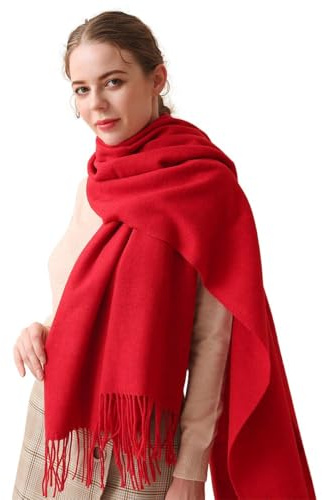 LumiSyne Hiver Senior Écharpe En Laine Couleur Unie Pour Femme Pashmina Châle Frange Foulards Grande Et Épaissie Etoles