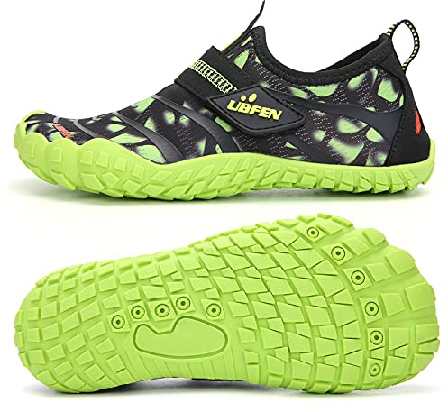 UBFEN Water Shoes for Kids Boys Girls Aqua Socks Barefoot Beach Sports Swim Pool Quick Dry Lightweight Toddler Little Big Kid A Green 13 Little Kid