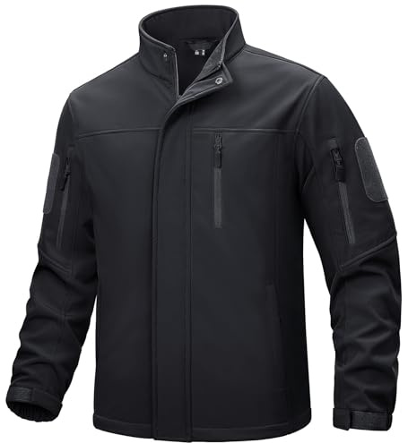 TACVASEN Chaquetas Impermeables Chaqueta Polar de Trabajo para Hombre Chaqueta de Caza Impermeable a Prueba de Viento Bolsillo con Cremallera Negro,3XL