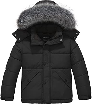 wantdo Boy's Insulated Winter Coat Hooded Puffer Jacket Waterproof Anorak Boys Coat Black 8
