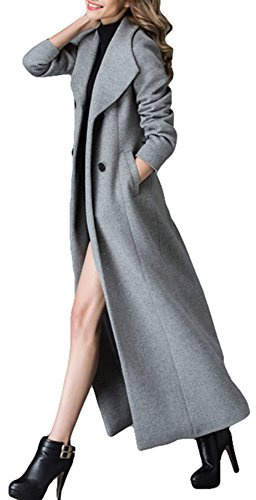 PLAERPENER Abrigo largo de lana de cachemira para mujer Abrigo de invierno con doble botonadura (gris, 36)