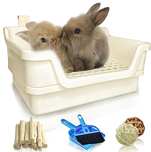 Hamiledyi Extra Large Rabbit Litter Box Pet Corner Toilet Small Animal Potty Trainer Huge Bunny Litter Pan with Plastic Grate Deep Dump Tray for Adult Guinea Pigs Chinchillas Ferrets Galesaurs White