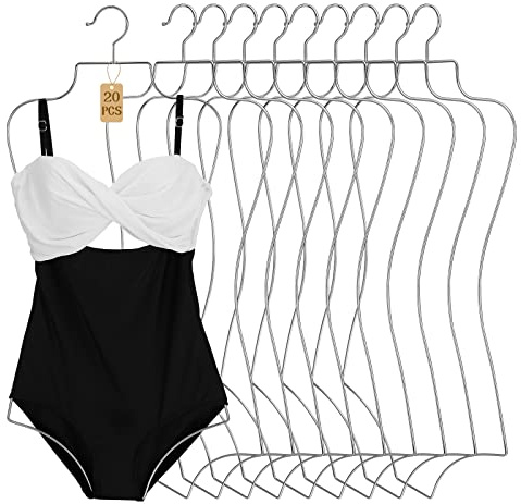 Lounsweer Confezione da 20 grucce per costumi da bagno, bikini, lingerie, in metallo, a forma di corpo, per reggiseni, boutique, armadio, donna (argento)