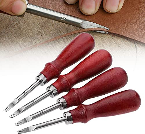 MENAYODA Set di 4 taglierini in pelle, lavorazione della pelle, pelatura dei bordi in pelle, manico in legno, utensili per il taglio della pelle