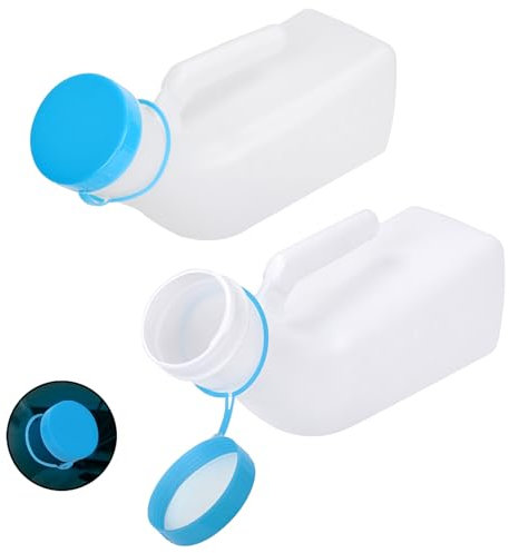 Atoke 2 Pack Male Urinal with Glow in The Dark Lid,1000ml Male Urinal Pee Bottle with Spill Proof Screw Cap for Travel & Urine Collection