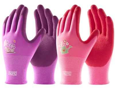 PACIFIC PPE 2 Paires Gants de Jardinage pour Femmes, Gants de Travail, M | Latex Antidérapant, Ultra-Grip, Respirants, pour Jardinage, Camping, Bricolage, Activités de Plein Air, Jaune, Rouge