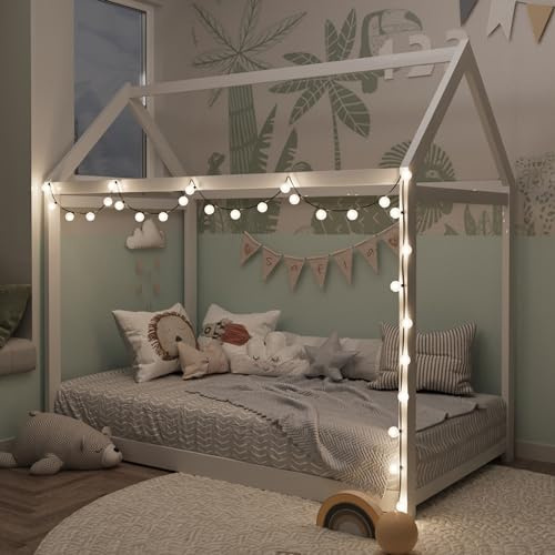 Merax Wood House Bed,Floor Bed with Slats,No Box Spring Needed,Twin Size, White