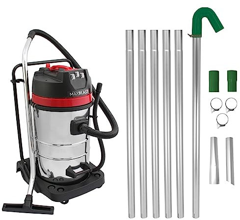 Dachrinnen Reinigung Set | 80L Nass- Trockensauger & 7,2m Dachrinnen Saugstange | 1,2m-7,2m Reichweite 51mm Stangendurchmesser 700g/Stange Aluminiumrohre 3000W Dreifachmotor 1,5m Schlauch 9m Kabel