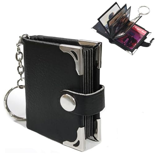 Sonwaha Mini Fotoalbum Schlüsselanhänger mit Foto Fotoalbum Klein Leder-Album Mini Fotoalbum Schwarz Schlüsselanhänger Bild DIY