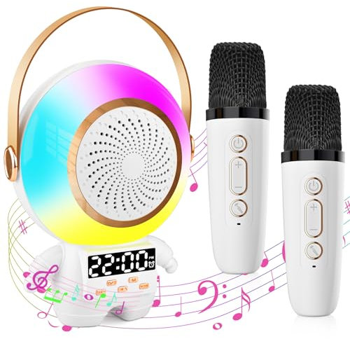 Karaoke Maschine Kinder mit 2 Mikrofonen Mikrofon Microphone Kindermikrofon Set ab 3 4 5 6 7 8 9 10 11 12 Jahre Bluetooth Stimmenverzerrer Microfon Kind Aufnahmefunktion Erwachsene Lautsprecher Box