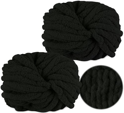 Filato spesso - Lana spessa per lavorare a maglia, 250 gx2, colore nero, super morbida, lana per lavoro a maglia con le braccia, per coperte all'uncinetto, sciarpe, cappelli, cuscini decorativi