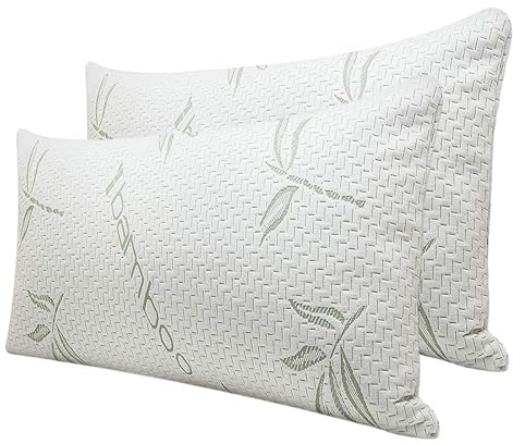 LSC 2 Pack Bamboo Memory Foam Pillow Neck & Shoulder Support Sleeping Comfortable Bed Pillows with Removable Covers Hypoallergenic & Antibacterial Pillow for Side & Back Sleepers (PACK OF 2)