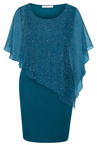 SeSe Code Wedding Guest Dresses for Women, 2026 Summer Mesh Cape Overlay Bodycon Knee Length Party Cocktail Formal Pencil Dress Star Navy Blue M