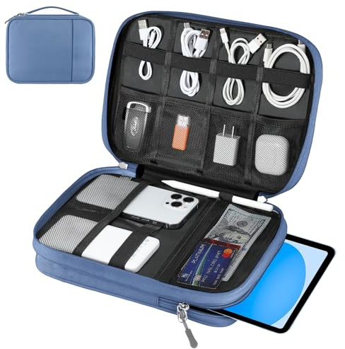 Dadanism Sac de Rangement Câble, Électronique Pochette de Voyage, Pochette Câble de Voyage, Organisateur Accessoires Électronique, pour Tablettes, Disques Durs, Câbles, Chargeur, Téléphoner, USB, Bleu