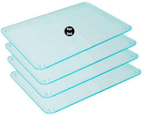 4 tablas de cortar de cristal de 50 x 40 cm, tabla de cocina con patas antideslizantes, apta para lavavajillas, higiénica, resistente al calor,