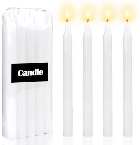 Lot de 10 bougies à tige - Bougies pointues d'un diamètre de 1,5 cm - Blanches - Pour bougeoirs en céramique
