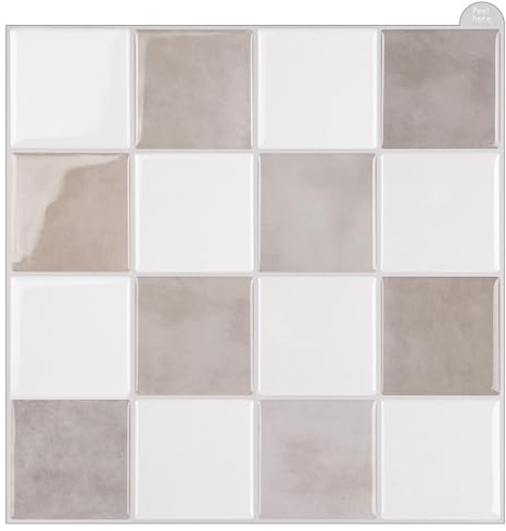 WalDecoo Quadratische Fliesen zum Aufkleben für Küche, 3D-Mosaikfliesenaufkleber, 10 Stück, zum Abziehen und Aufkleben, Wandfliesenrückwand, Khaki, Transferfliesenaufkleber für Küche und Badezimmer