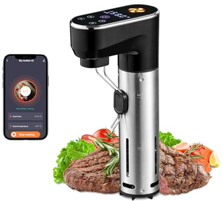 1300W Sous Vide Cooker,WIFI Sous Vide Machines,Immersion Circulator,Precision Cooker,Recipes,Accurate Temperature and Time Control,IPX7 Waterproof,Ultra Quiet,Fast Heating,APP Recipes Timer
