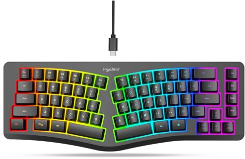 Wired Backlit Ergonomic Keyboard, Curved Design Silent Membrane Keyboard with Rainbow Backlit and 18 Lighting Modes, Compatible with Windows, macOS, Linux (Black)