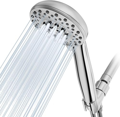 Cosuro High Pressure Shower Head with Powerful Shower Spray & 59'' Stainless Steel Hose, 5 Spray Modes, Adjustable Bracket and Non-Clogging Nozzles（Chrome）