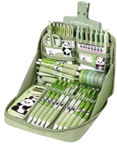 Simpatico Panda Cancelleria - Set di Forniture Scolastiche per Strumenti di Scrittura, Portachiavi Adesivi Astuccio Tab Righello | Strumenti di apprendimento organizzati Ideali per