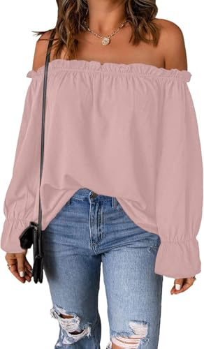 ROFUSSO Top de Manga Larga con Hombros Descubiertos para Mujer Blusas Elegantes con Estampado Bohemio Blusas Informales para el Otoño
