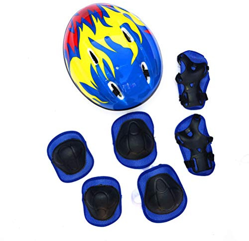 KIMISS Conjunto de Engranajes de Protección de 7pcs: Casco Ajustable, Rodillas, Almohadillas de y Pastillas para la Muñeca para Patinaje sobre Rodillos, Ciclismo y Deportes Al Aire - Colores (Blue)