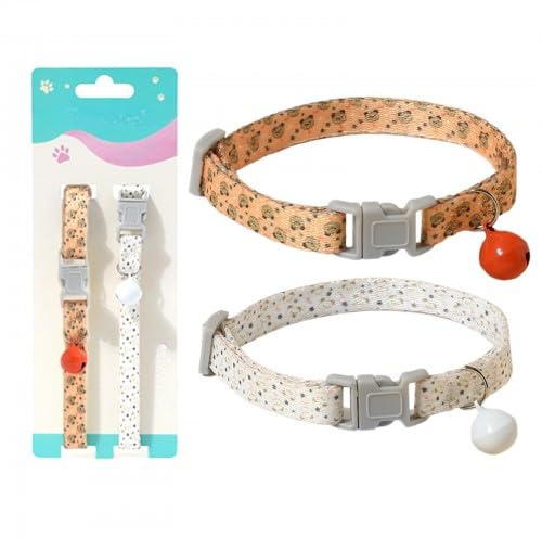 Collar ajustable para mascotas con campana, gato y perro pequeño, 2 unidades, naranja y blanco, diseño ligero y seguro, 20-29 cm