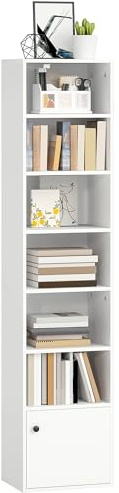 HOMCOM Librería de 7 Niveles, Estantería para Libros con Estantes Ajustables y Puerta, Estantería Moderna, 40x30x180 cm, para Salón, Dormitorio, Estudio, Oficina, Blanco