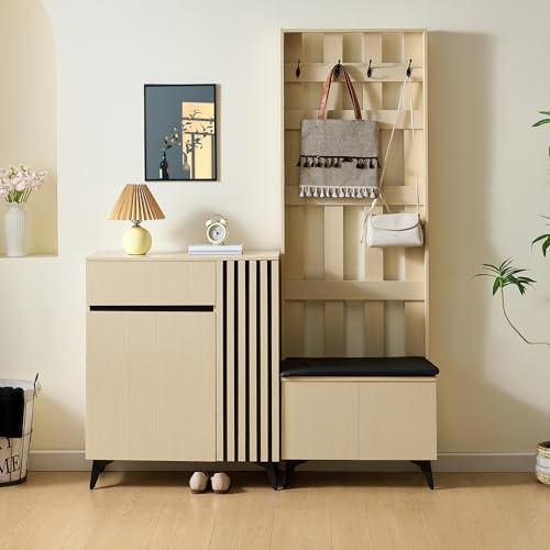 Meuble d’entrée avec vestiaire, Banc et Armoire à Chaussures, Ensemble de Rangement avec Buffet latéral, Solution Pratique et Moderne pour entrée, Salon et Chambre