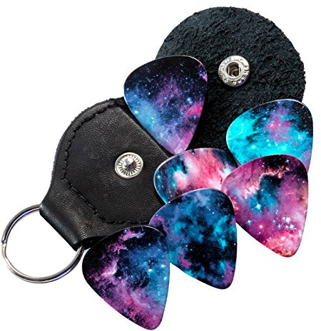 Galaxy Guitar Picks With Plectrum Holder Keyring 6 Double Sided Picks