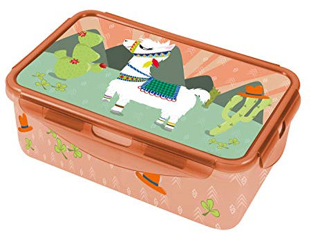 P:os 30033 - Lunch to Go Clipdose mit trendigem Lama Motiv, ca. 20,5 x 13,5 x 7 cm, 2 herausnehmbare Einsätze, auslaufsicher, Mikrowellen- und Spülmaschinengeeignet, gefrierfest, bpa- und phthalatfrei