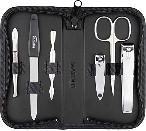 Maniküre Set Solingen mit Top Preis/Leistung - Kunst-Leder Etui handlich und weich - 6teiliges Nagelset für Damen und Herren marQus aus glanzvernickeltem poliertem Stahl