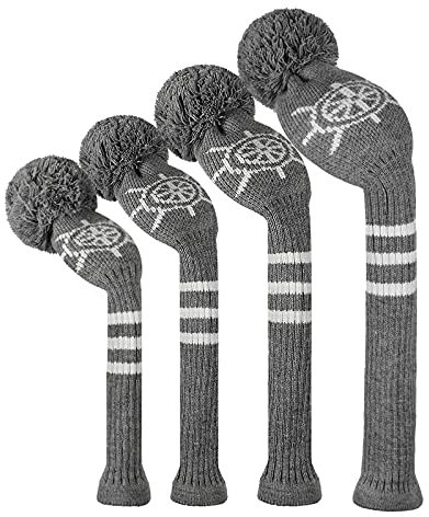 Scott Edward Gestrickte Golfschlägerhauben, 4 Stück, handgefertigt, gut für Fahrer und Fairway-Hölzer mit langem Hals, Pompom-Pom-Golfschläger-Set