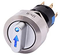 Sélecteur rotatif en métal de 1 pcs 16mm Interrupteur à bouton-poussoir en acier inoxydable à LED 12V,12V LED 3 Position 2NO2NC,Blue LED Switch